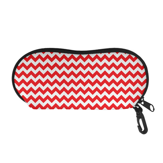 Red And White Chevron Pattern Print Glasses Case
