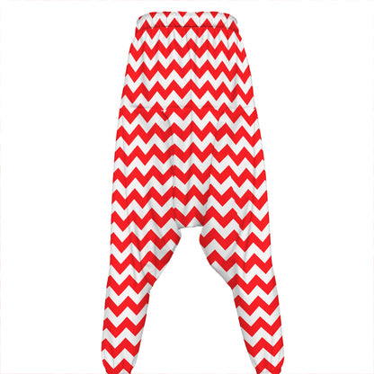 Red And White Chevron Pattern Print Hammer Pants