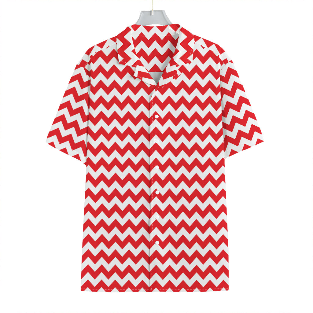Red And White Chevron Pattern Print Hawaiian Shirt