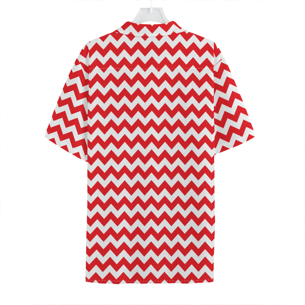 Red And White Chevron Pattern Print Hawaiian Shirt