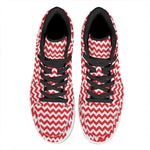 Red And White Chevron Pattern Print High Top Leather Sneakers