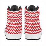 Red And White Chevron Pattern Print High Top Leather Sneakers