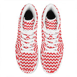 Red And White Chevron Pattern Print High Top Leather Sneakers