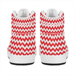 Red And White Chevron Pattern Print High Top Leather Sneakers
