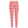Red And White Chevron Pattern Print High-Waisted Pocket Leggings