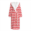 Red And White Chevron Pattern Print Hooded Bathrobe