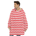 Red And White Chevron Pattern Print Hoodie Blanket
