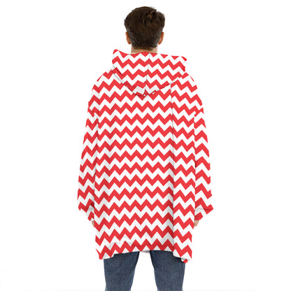 Red And White Chevron Pattern Print Hoodie Blanket