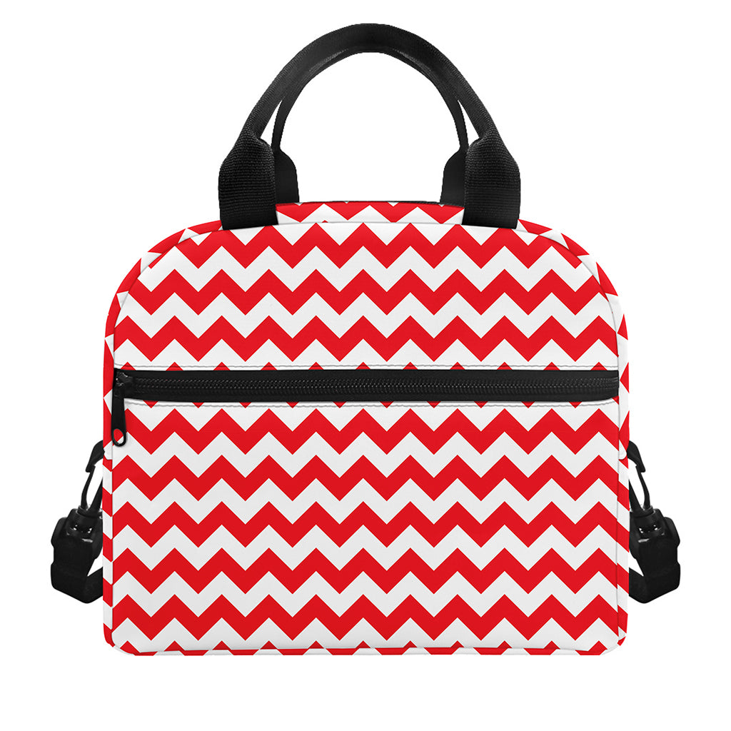 Red And White Chevron Pattern Print Insulated Lunch Bag