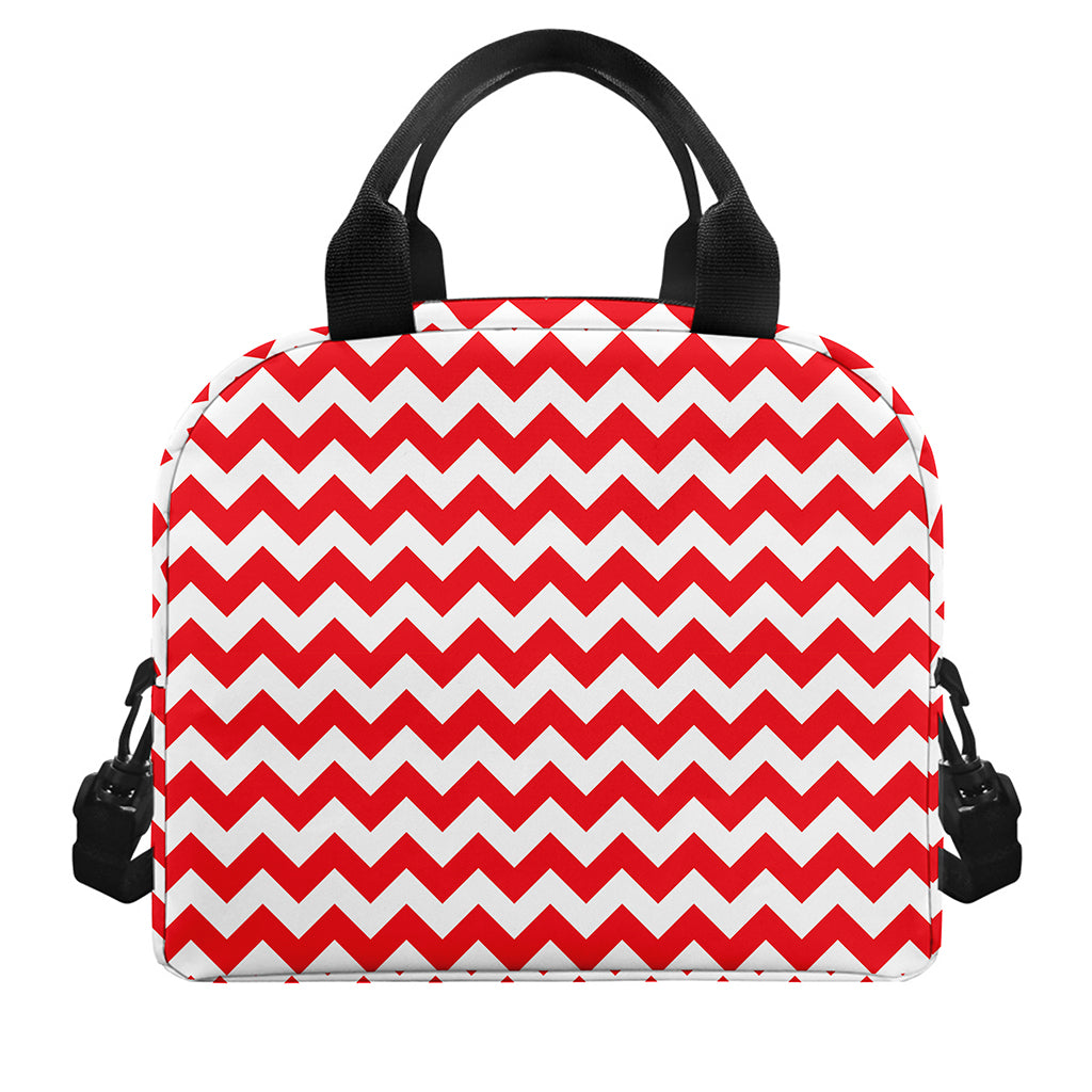 Red And White Chevron Pattern Print Insulated Lunch Bag