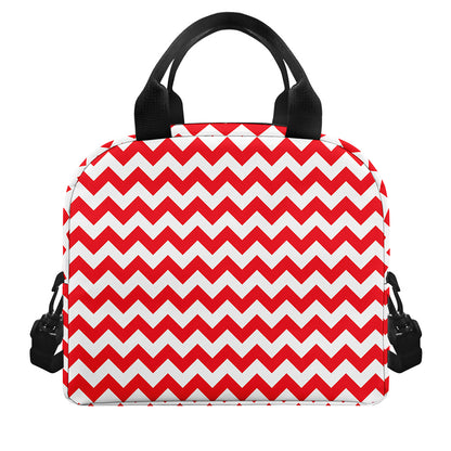 Red And White Chevron Pattern Print Insulated Lunch Bag