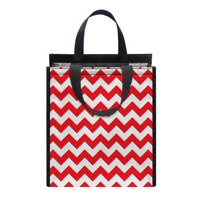 Red And White Chevron Pattern Print Insulated Lunch Tote