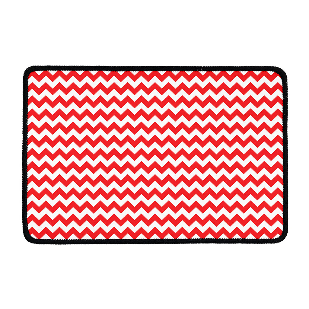 Red And White Chevron Pattern Print Kitchen Mat