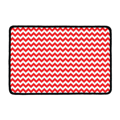 Red And White Chevron Pattern Print Kitchen Mat