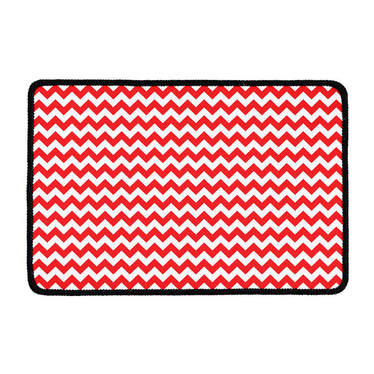 Red And White Chevron Pattern Print Kitchen Mat