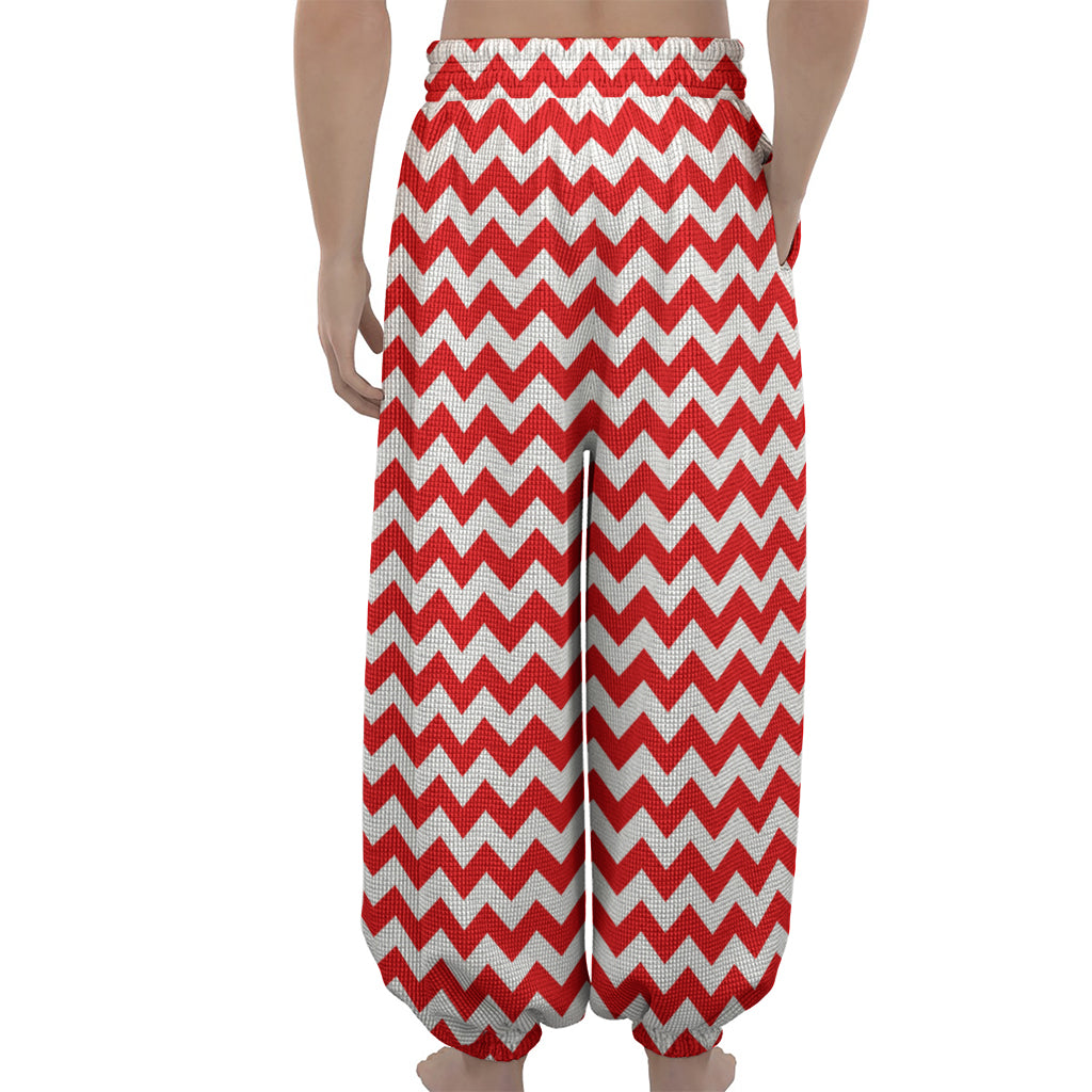 Red And White Chevron Pattern Print Lantern Pants