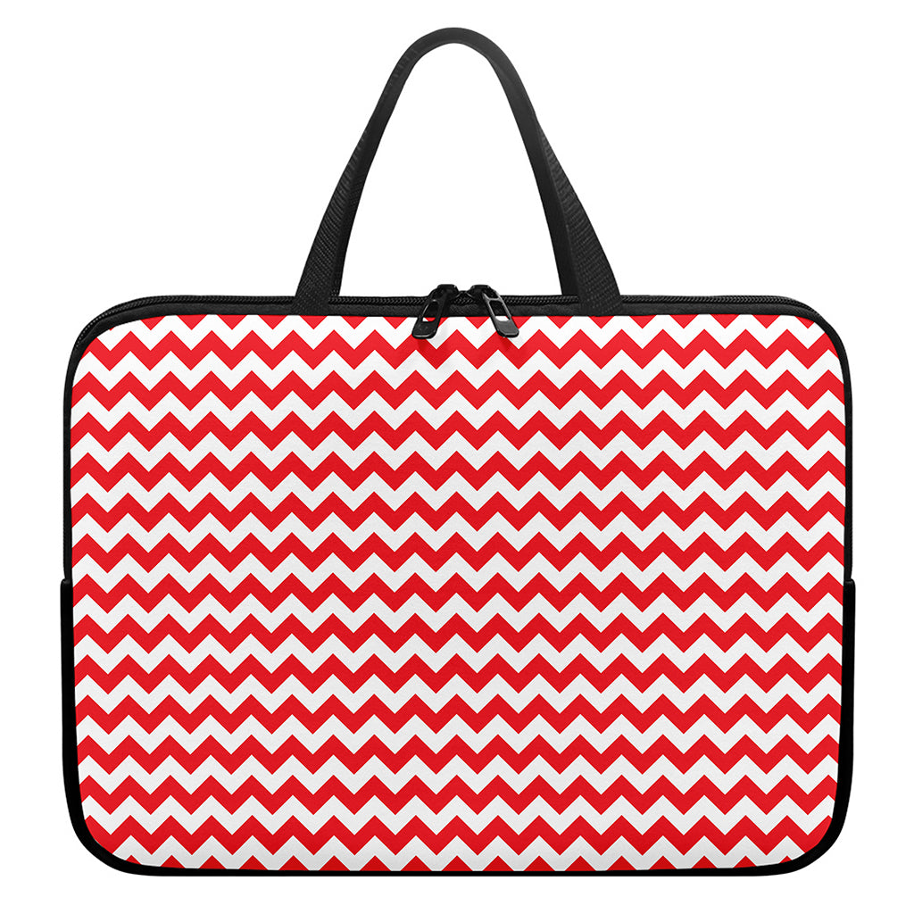 Red And White Chevron Pattern Print Laptop Sleeve With Handle