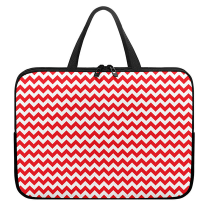 Red And White Chevron Pattern Print Laptop Sleeve With Handle