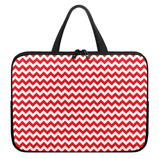 Red And White Chevron Pattern Print Laptop Sleeve With Handle