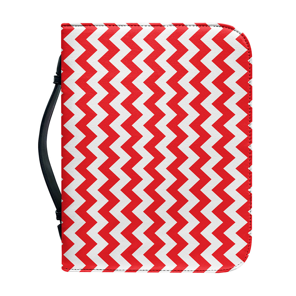 Red And White Chevron Pattern Print Leather Bible Cover