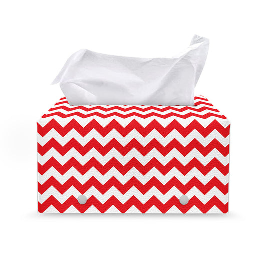 Red And White Chevron Pattern Print Leather Tissue Box Cover