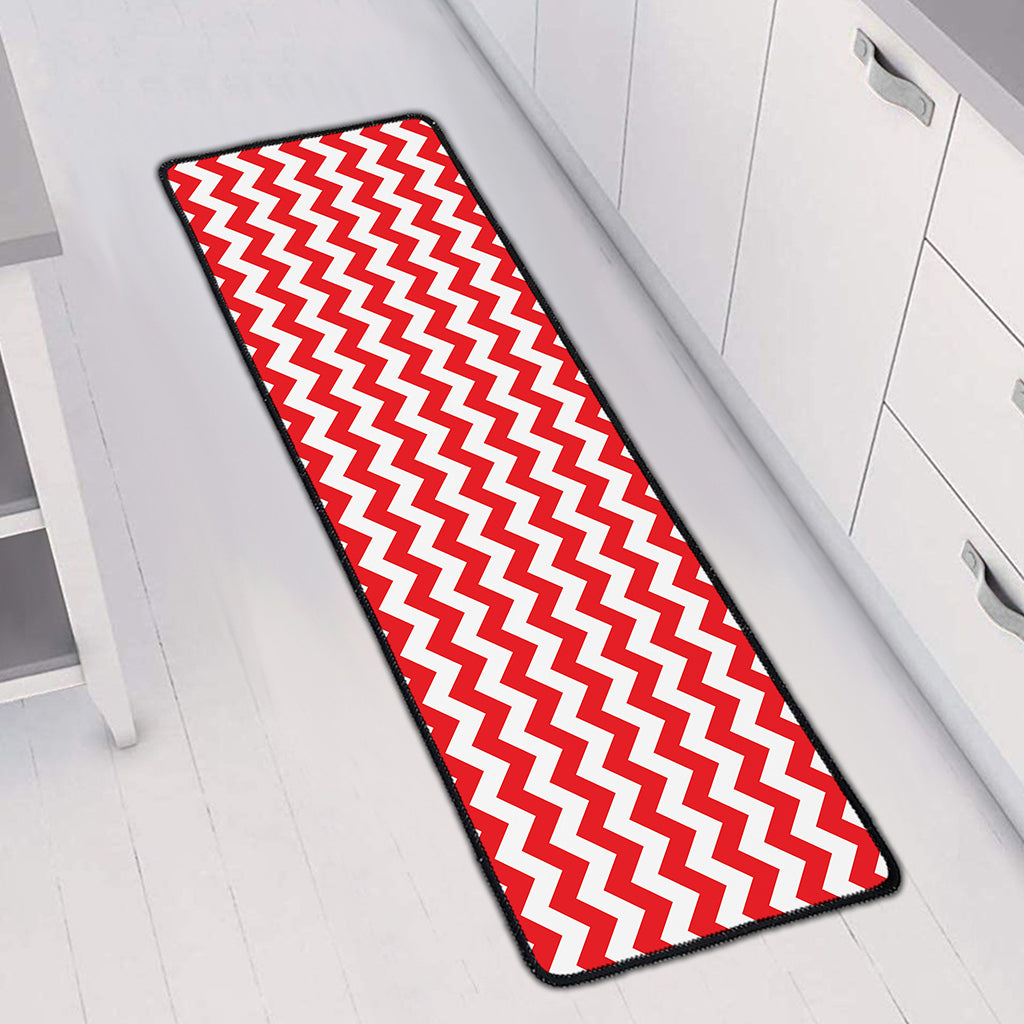 Red And White Chevron Pattern Print Long Kitchen Mat