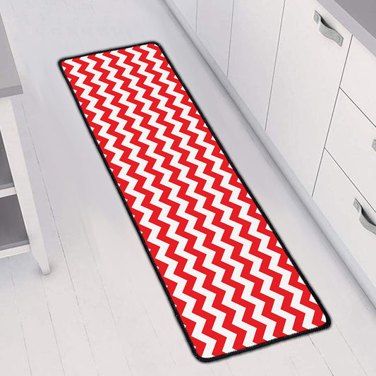 Red And White Chevron Pattern Print Long Kitchen Mat
