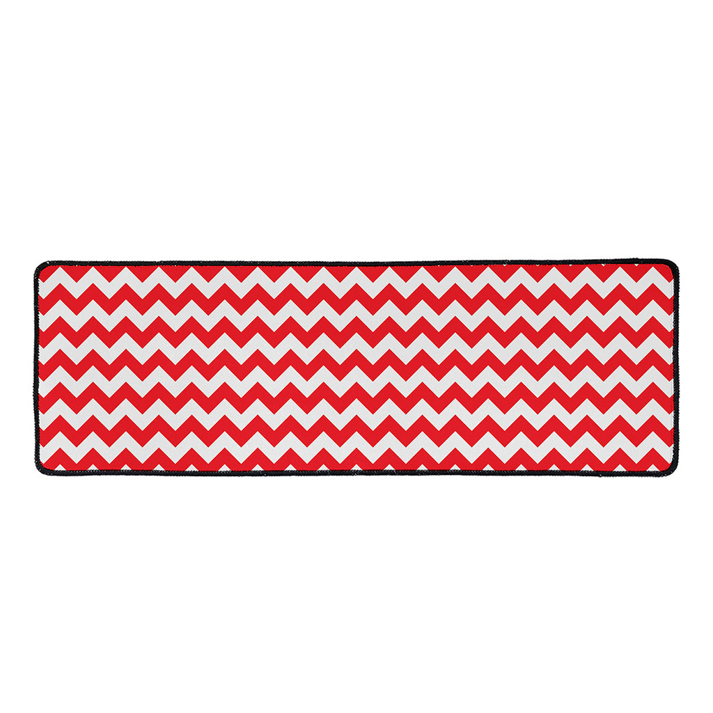 Red And White Chevron Pattern Print Long Kitchen Mat