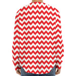 Red And White Chevron Pattern Print Long Sleeve Baseball Jersey