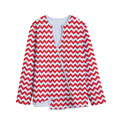 Red And White Chevron Pattern Print Long Sleeve Short Coat