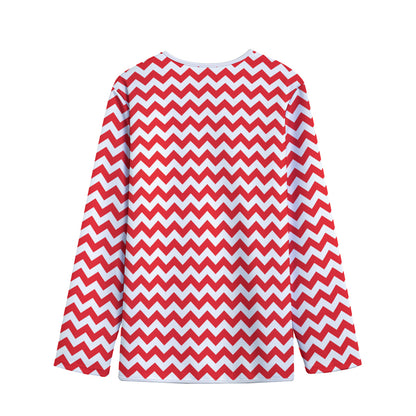 Red And White Chevron Pattern Print Long Sleeve Short Coat
