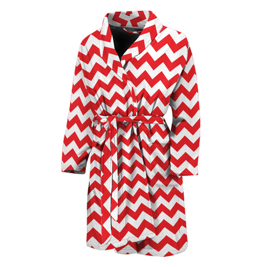 Red And White Chevron Pattern Print Men's Bathrobe