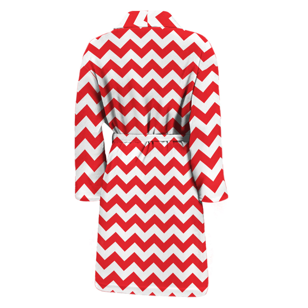 Red And White Chevron Pattern Print Men's Bathrobe