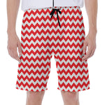 Red And White Chevron Pattern Print Men's Beach Shorts