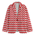 Red And White Chevron Pattern Print Men's Blazer