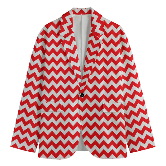 Red And White Chevron Pattern Print Men's Blazer