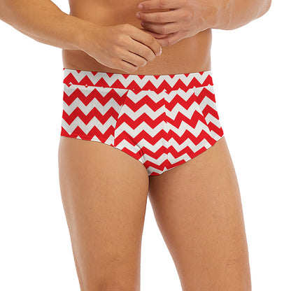 Red And White Chevron Pattern Print Men's Briefs