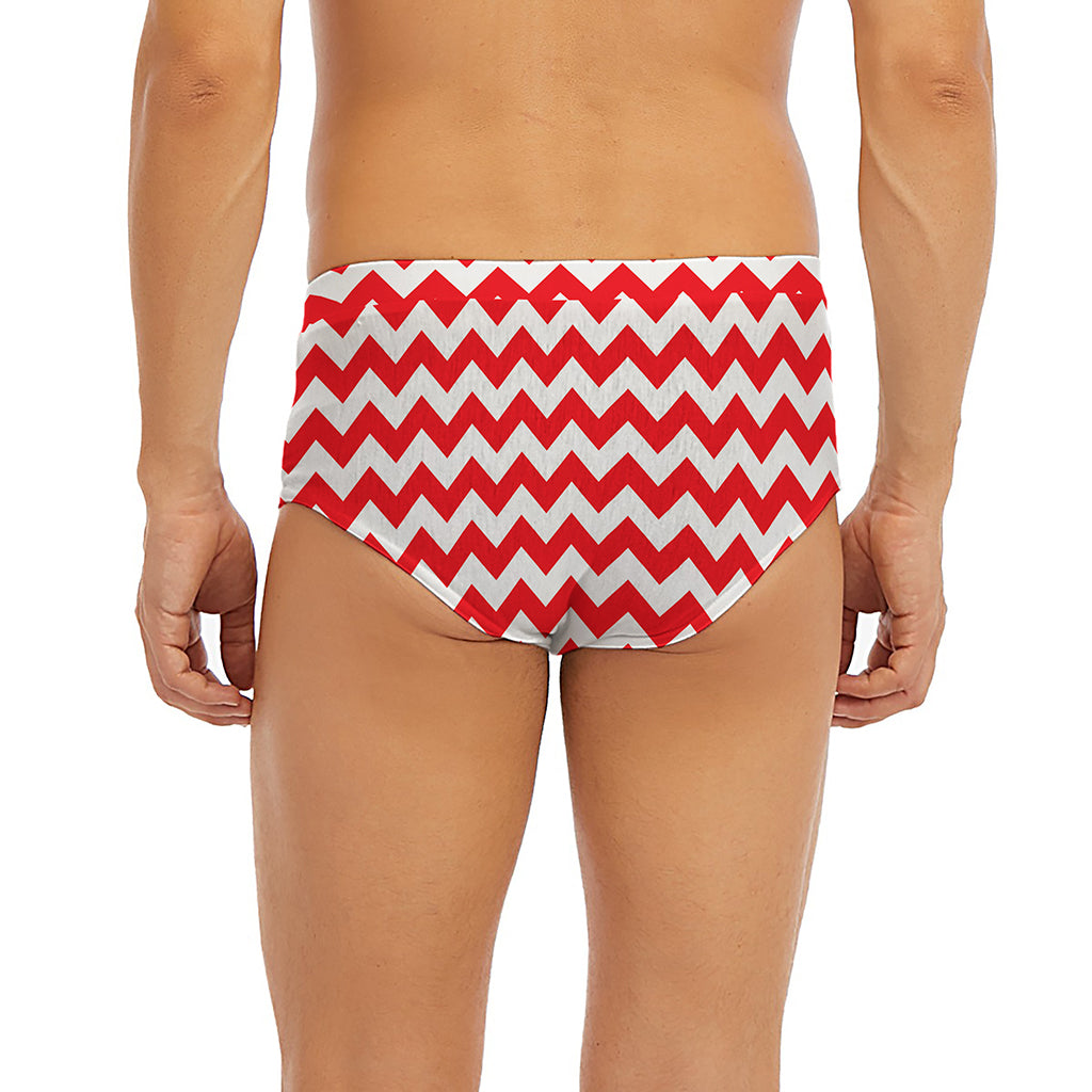 Red And White Chevron Pattern Print Men's Briefs