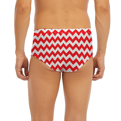 Red And White Chevron Pattern Print Men's Briefs