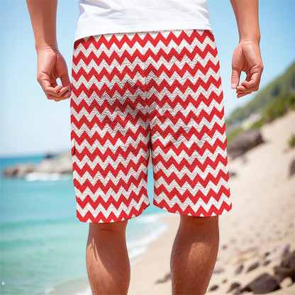 Red And White Chevron Pattern Print Men's Cargo Shorts