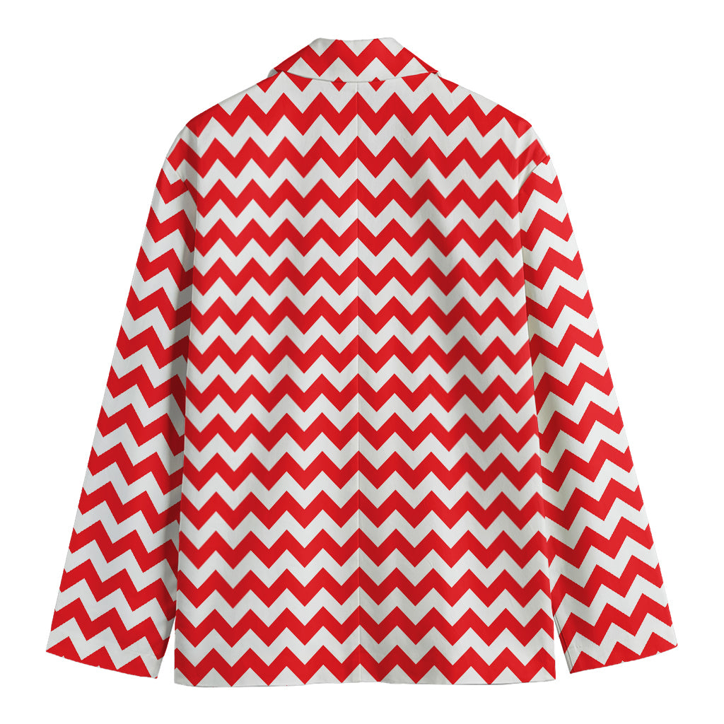 Red And White Chevron Pattern Print Men's Cotton Blazer