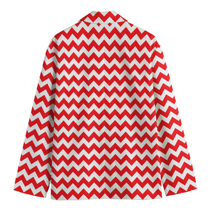 Red And White Chevron Pattern Print Men's Cotton Blazer