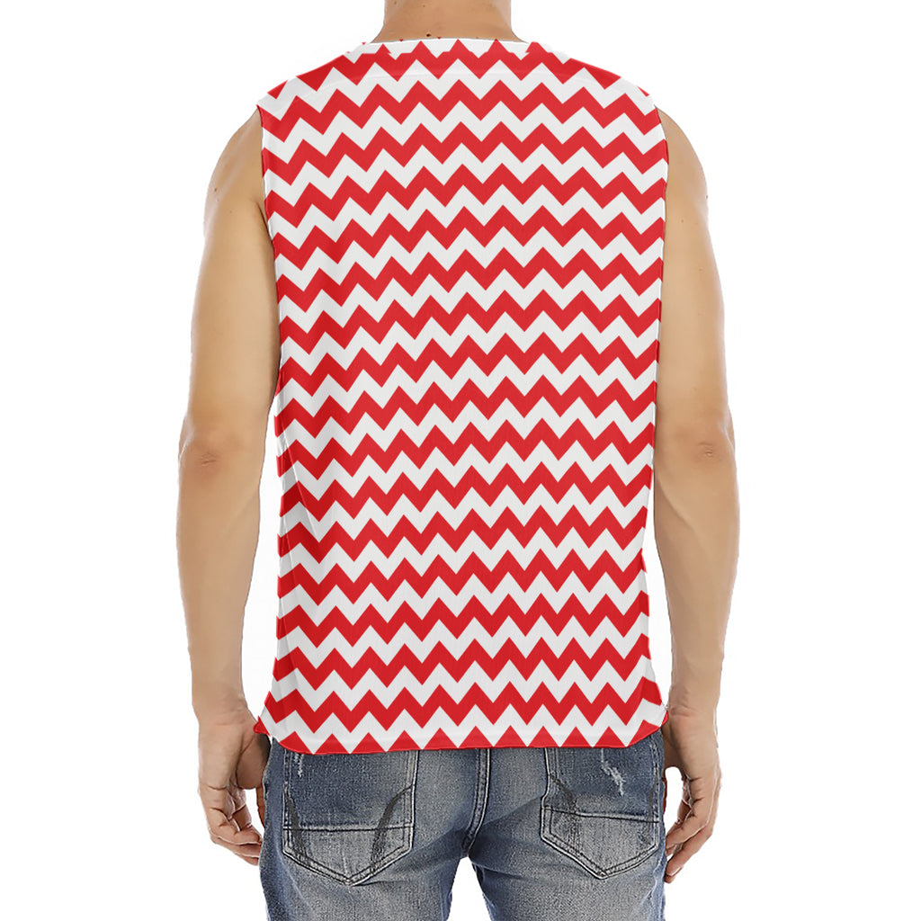 Red And White Chevron Pattern Print Men's Fitness Tank Top