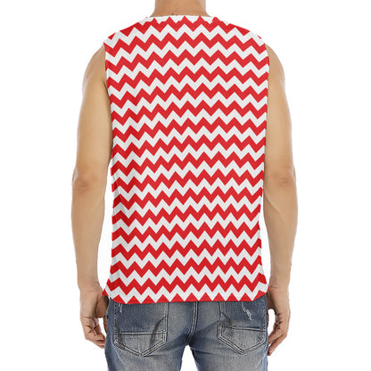 Red And White Chevron Pattern Print Men's Fitness Tank Top