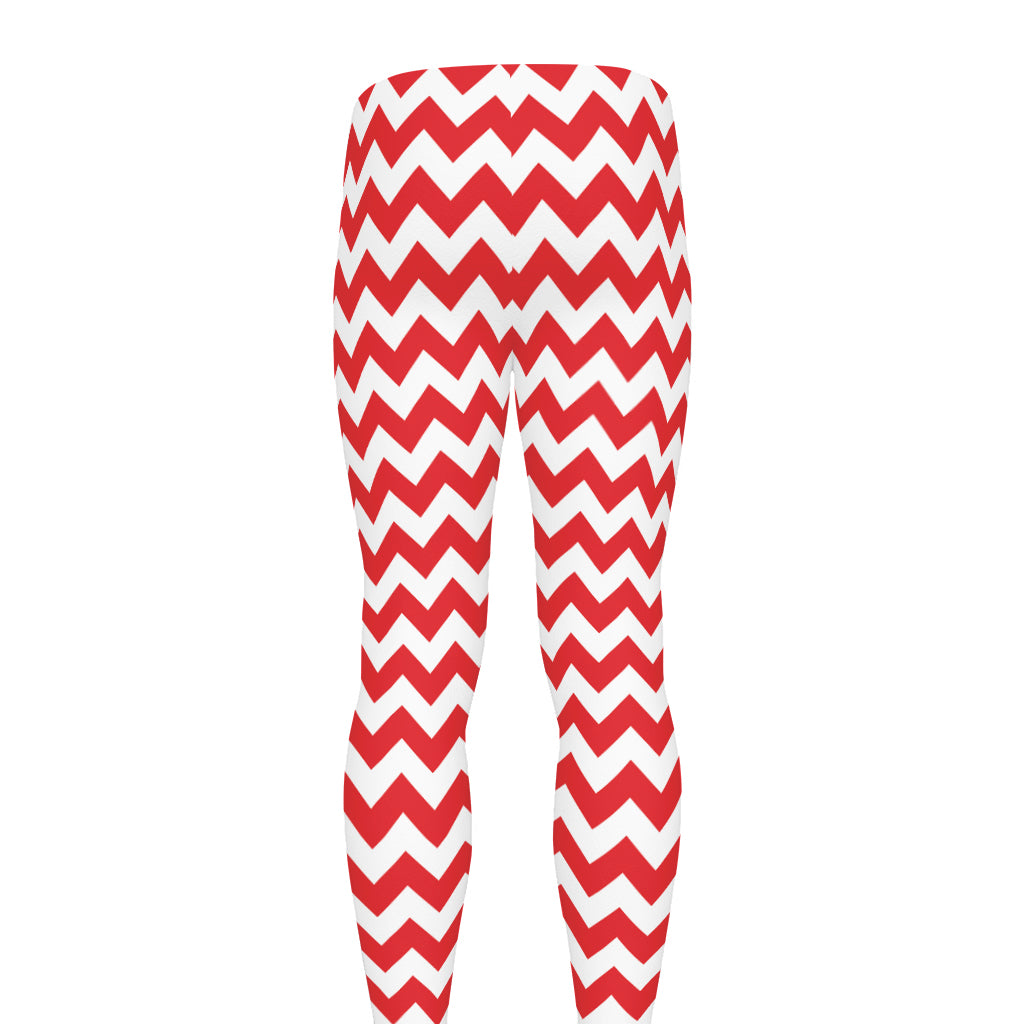 Red And White Chevron Pattern Print Men's leggings