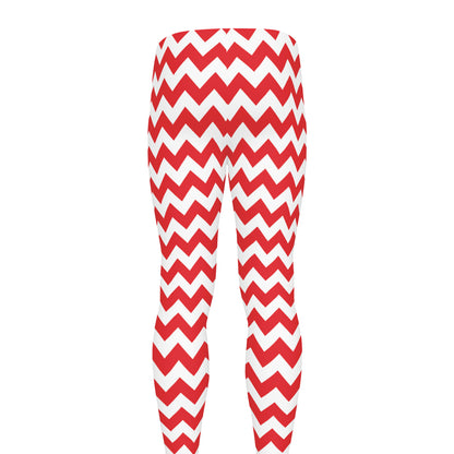 Red And White Chevron Pattern Print Men's leggings