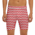 Red And White Chevron Pattern Print Men's Long Boxer Briefs