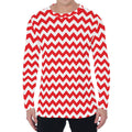 Red And White Chevron Pattern Print Men's Long Sleeve T-Shirt