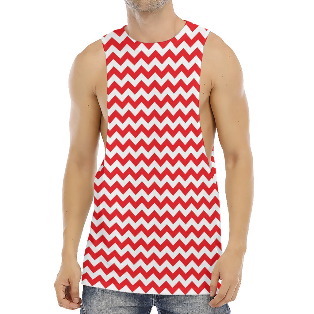 Red And White Chevron Pattern Print Men's Muscle Tank Top