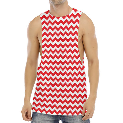 Red And White Chevron Pattern Print Men's Muscle Tank Top